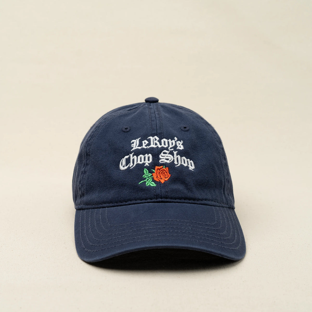 LeRoy's Chop Shop tricolor cap back showing closure