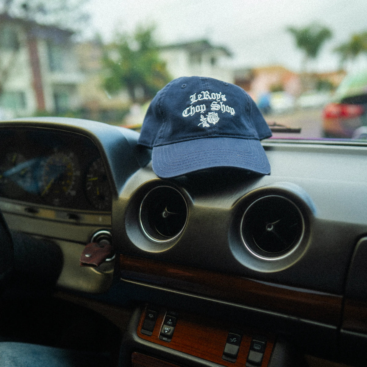 LeRoy's Chop Shop cap worn as part of a styled outfit