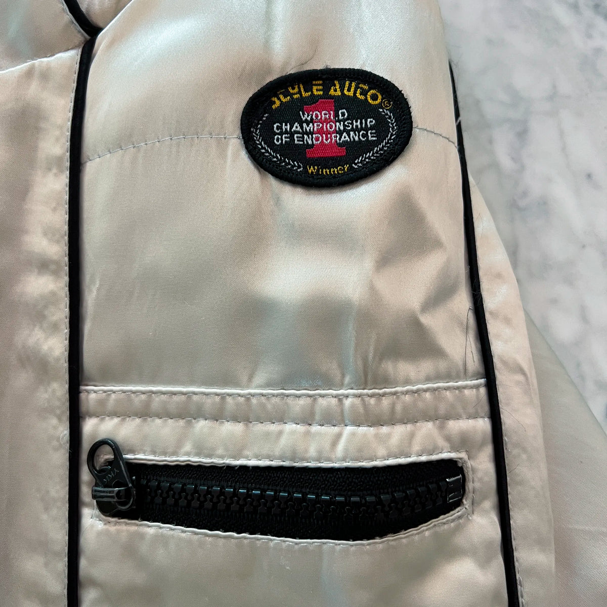 Vintage BMW Style Auto jacket side view worn