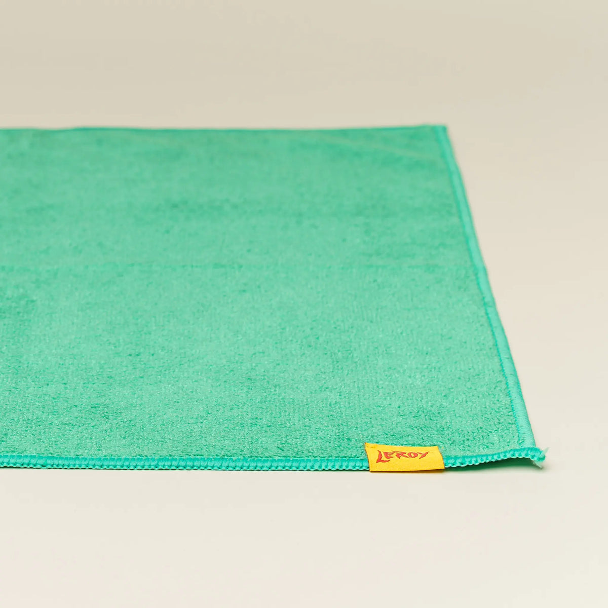 LeRoy microfiber cloth individual showing label and fabric close-up