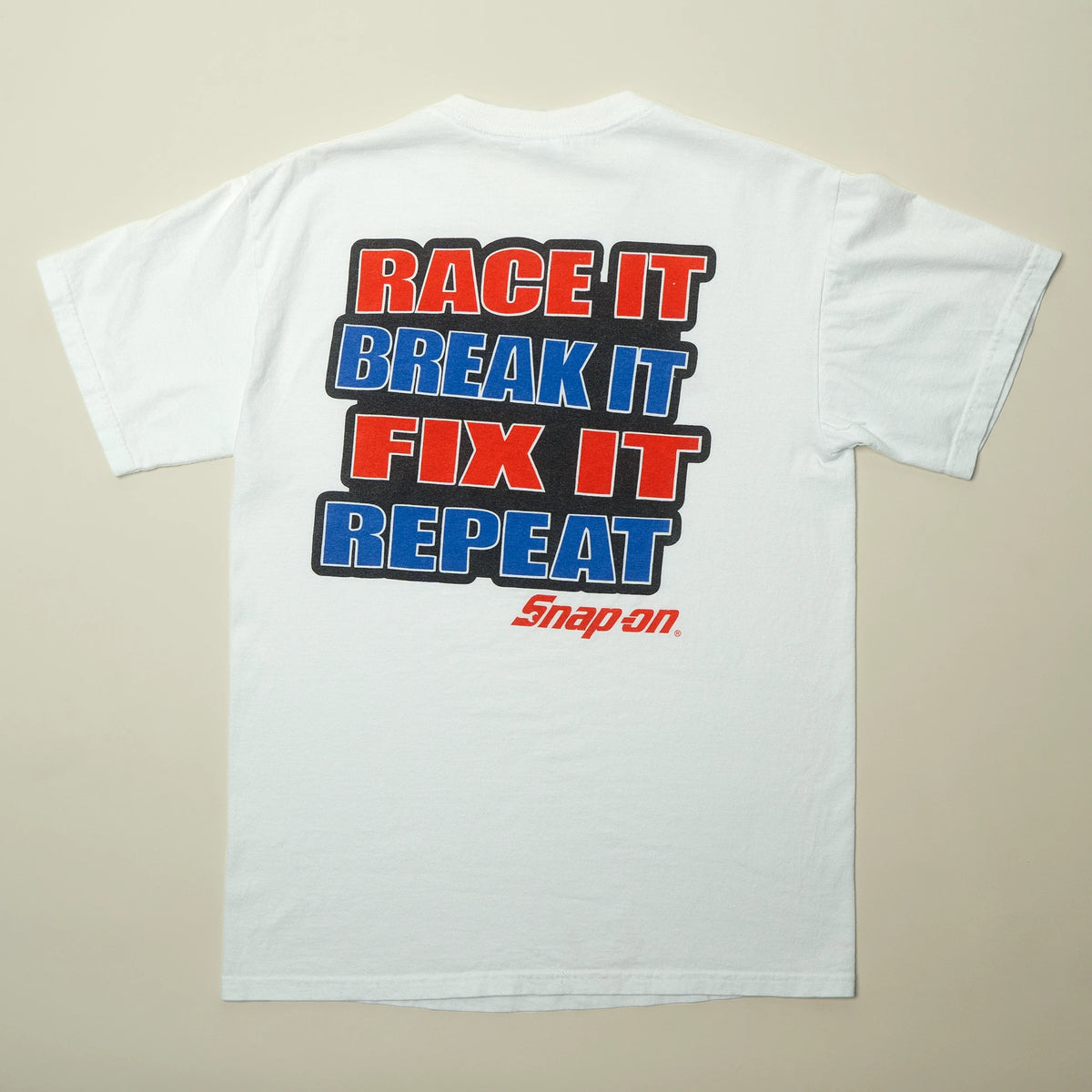 Vintage Snap-on tee back view showing tag and construction