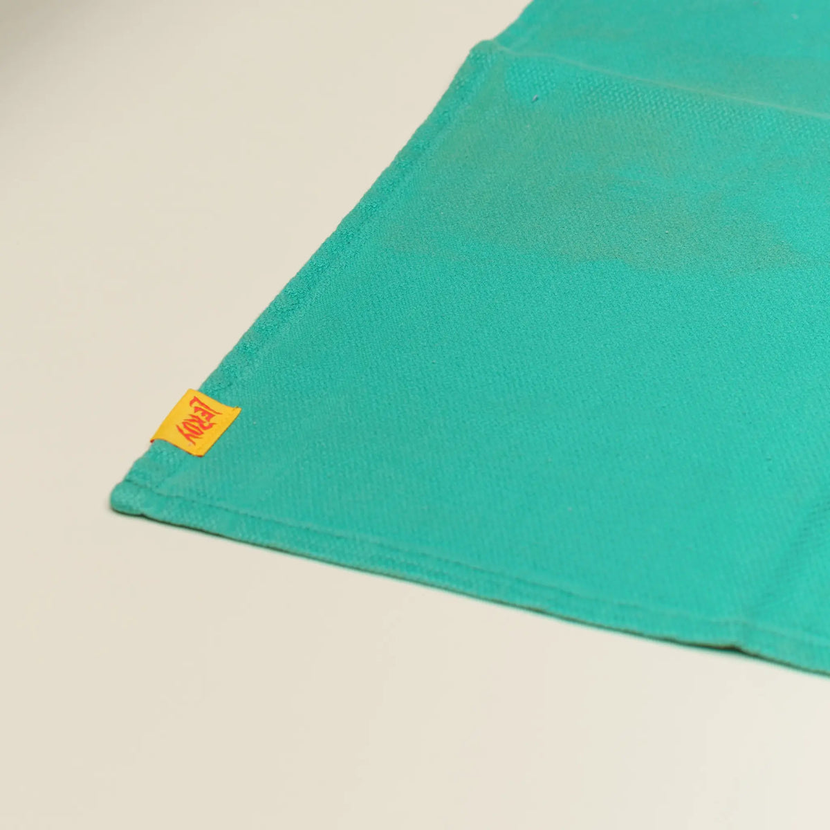 Reclaimed huck towels close-up showing weave construction and LeRoy label