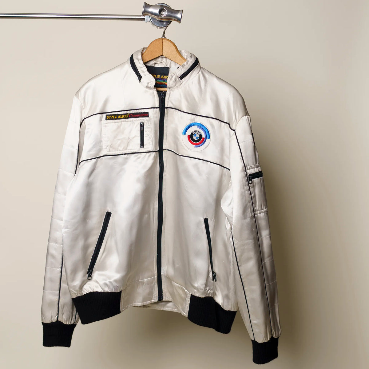 Vintage BMW Style Auto jacket chest patch close-up