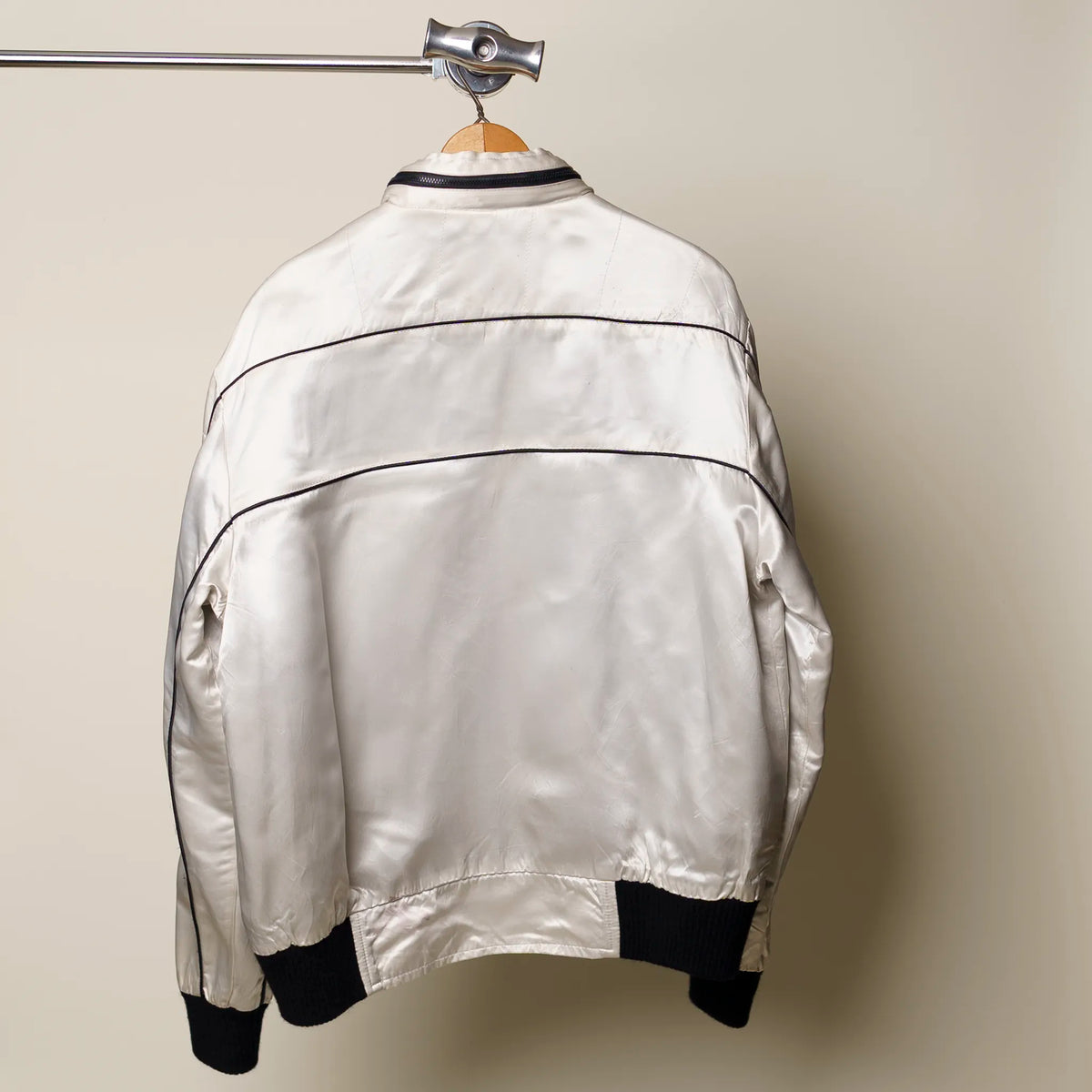 Vintage BMW Style Auto jacket back view showing fit and satin construction