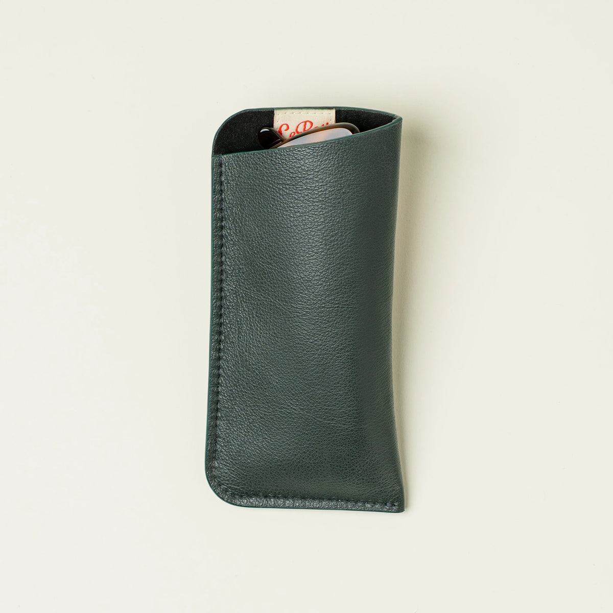 Horus glasses sleeve showing closure and leather grain detail